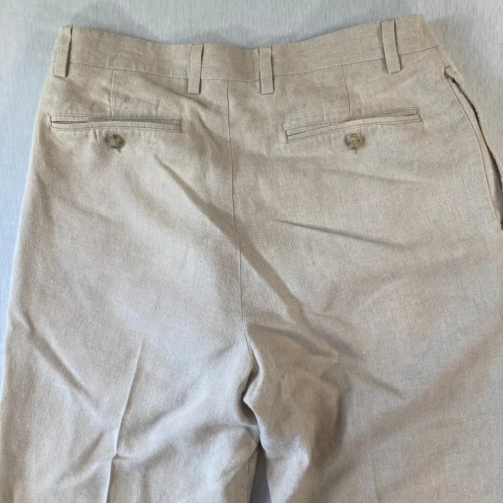 Turnbury Mens Pants 34x29 (Fit 33x27) 100% Linen Cream Pleated Dress Straight